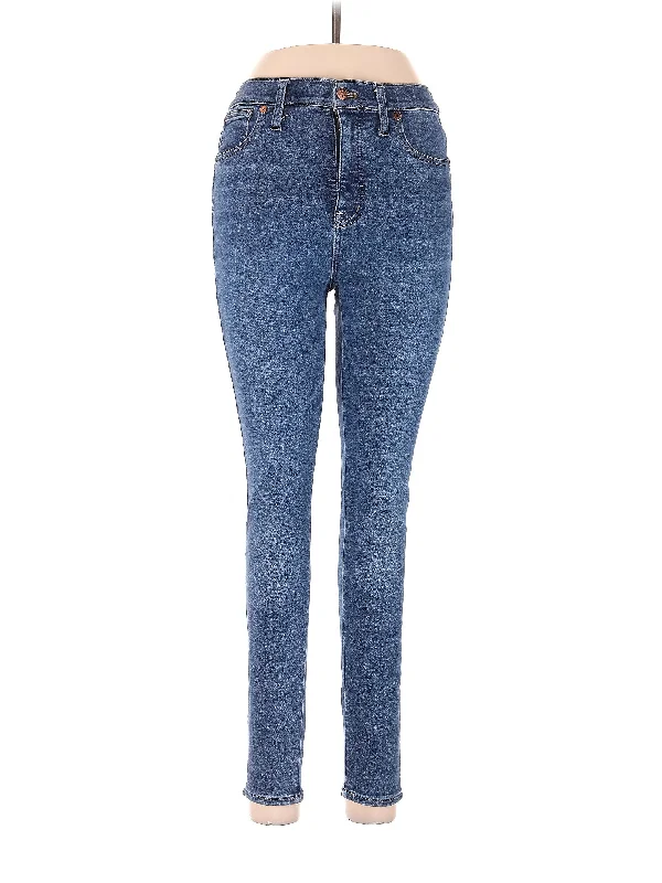 women's denim jeans with distressed thighsMid-Rise Skinny Jeans in Medium Wash