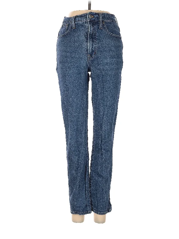 women's denim jeans with raw hemsHigh-Rise Straight-leg Jeans in Medium Wash