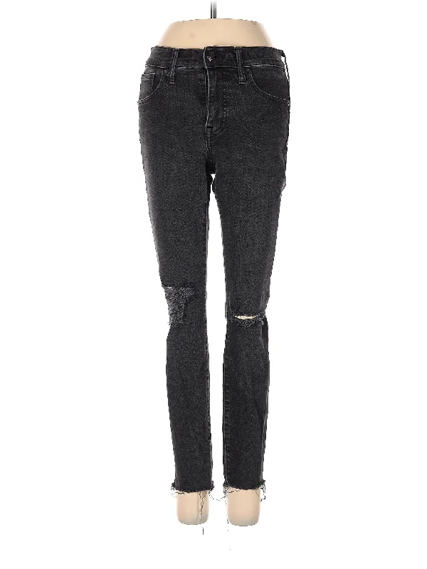 women's denim jeans with distressed hemsMid-Rise Skinny Jeans