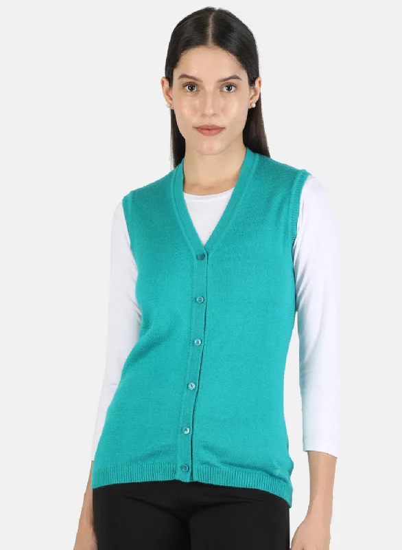 Hooded SweatersWomen Green Solid Cardigan