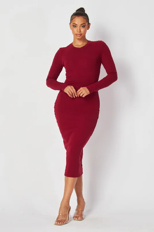 women's everyday dressesLea Mock Neck Long Sleeve Midi Bodycon Dress