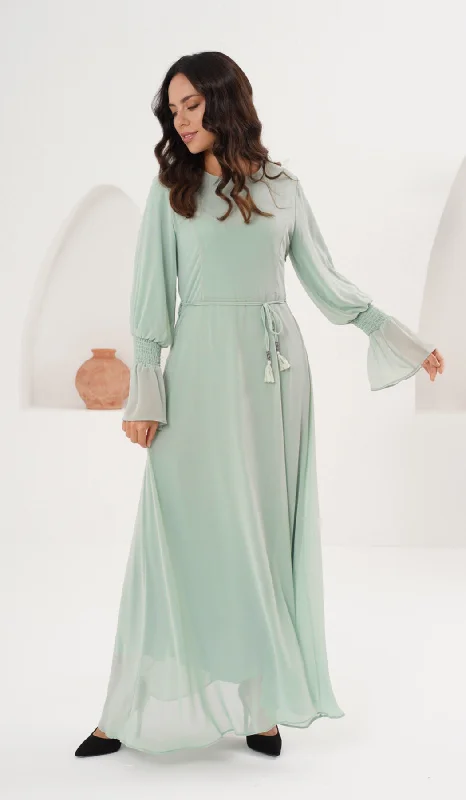 women's silk dressesMerve Modest Long Chiffon Maxi Dress - Seafoam - Final Sale