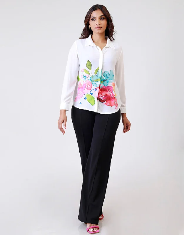 women's tops for those who appreciate subtle and muted tonesWhite Shirt Blouse Sublimation Print