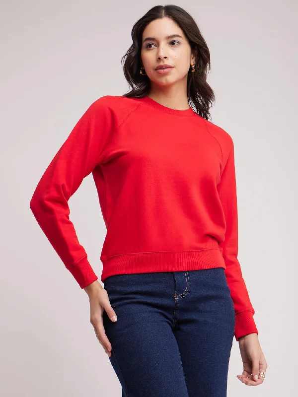 off-the-shoulder women's topsRaglan Sleeves Regular Fit Sweatshirt - Red