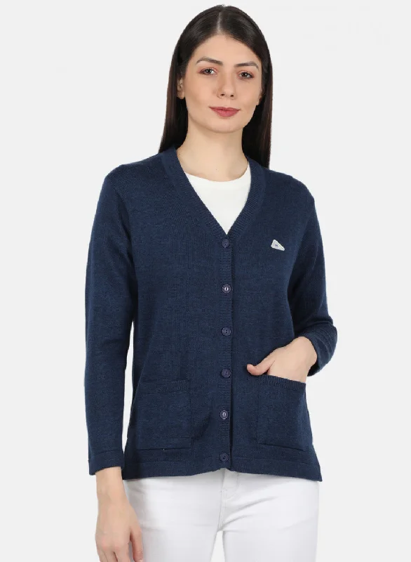 Baby SweatersWomen Navy Blue Solid Cardigan