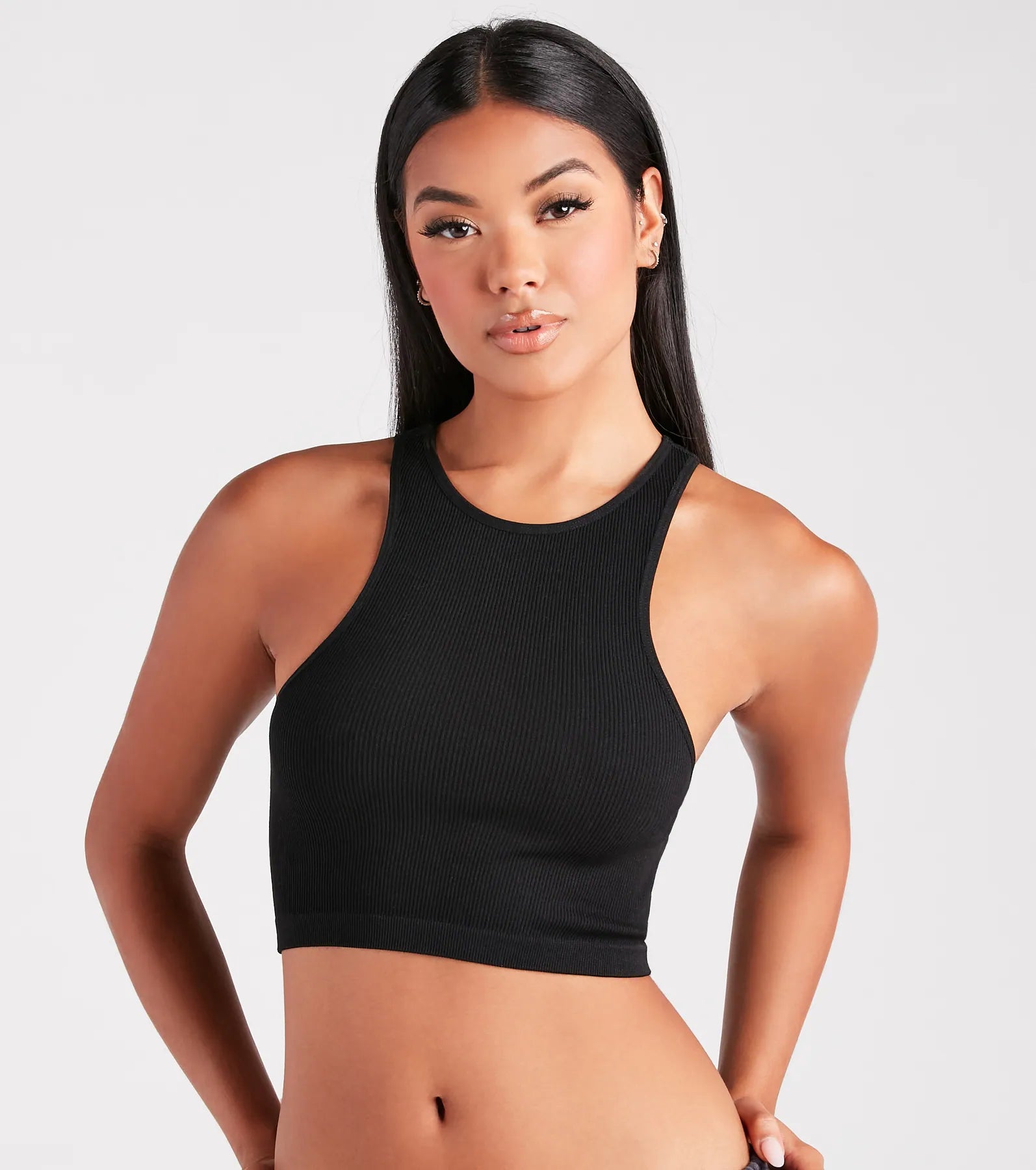 women's tops with sheer overlaysElevated Vibe Seamless Knit Bra Top