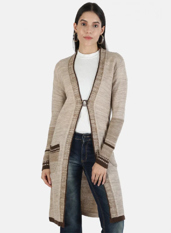 Fitted High-Quality Wool SweatersWomen Brown Self Cardigan