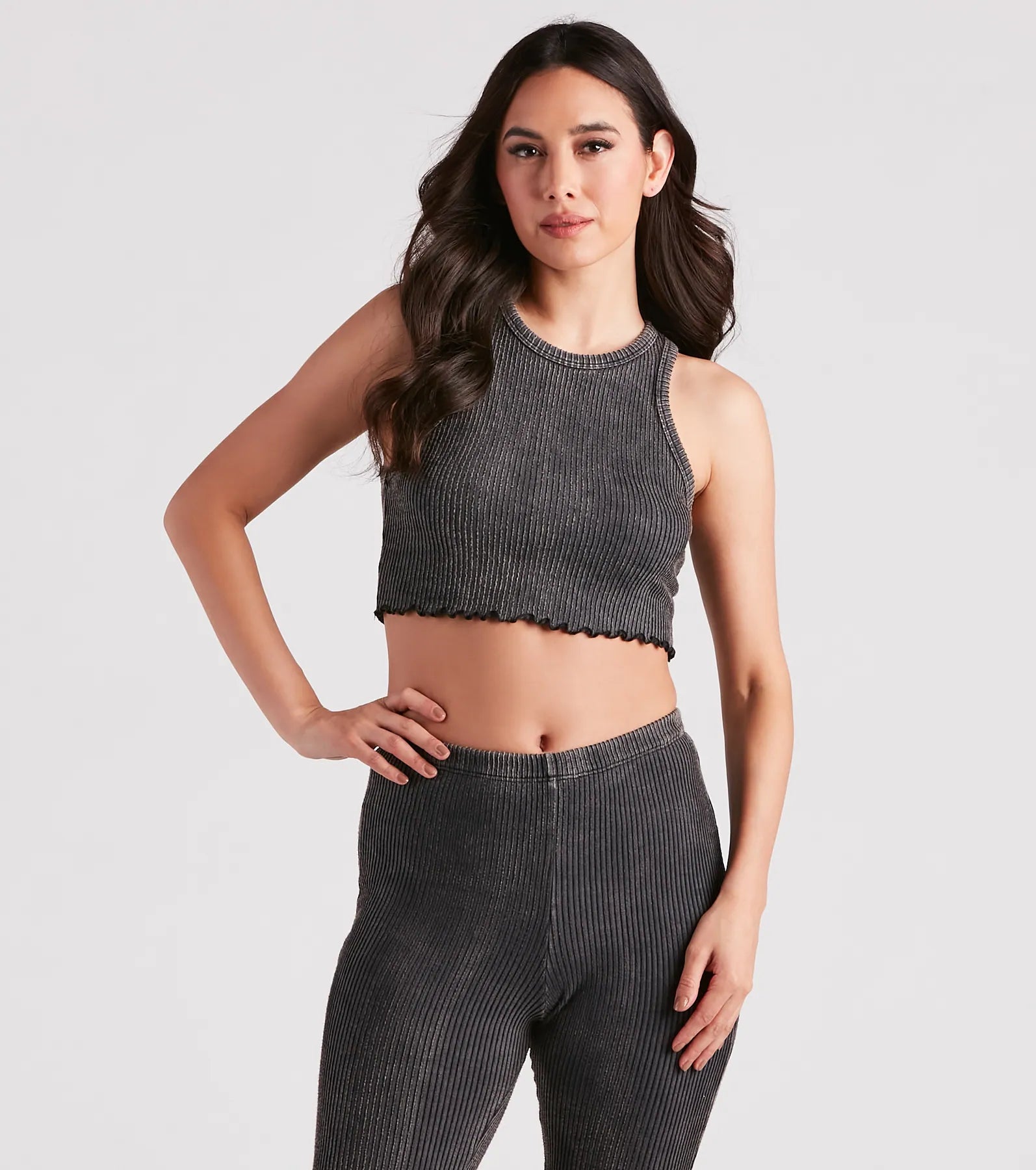 women's tops with spaghetti straps and deep V-necksChill Mood Ribbed Knit Crop Top