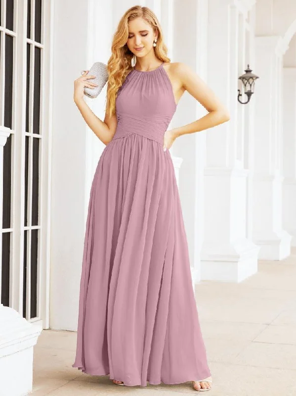 Floral DressNumbersea Sleeveless Bridesmaid Dresses Long Prom Gown Zipper with Keyhole Back 28056