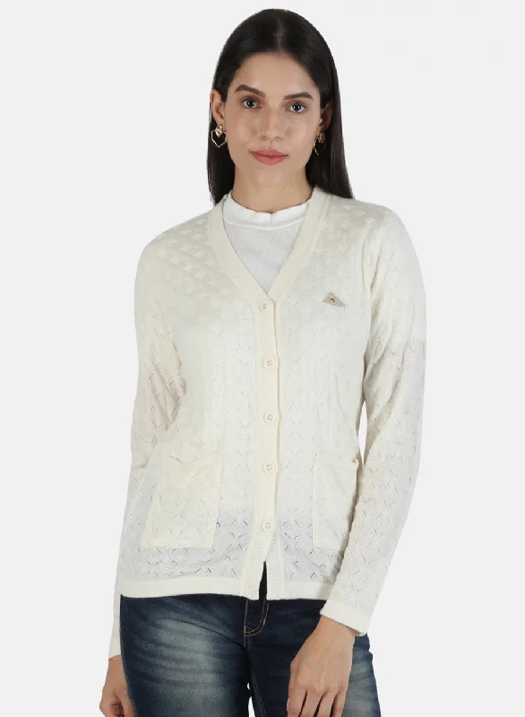 Cozy SweatersWomen White Solid Cardigan