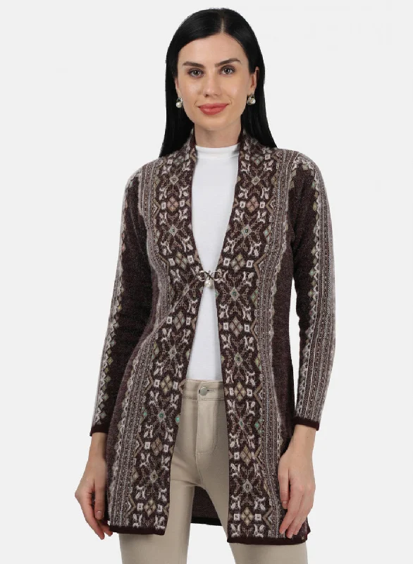 Embellished SweatersWomen Maroon Solid Cardigan