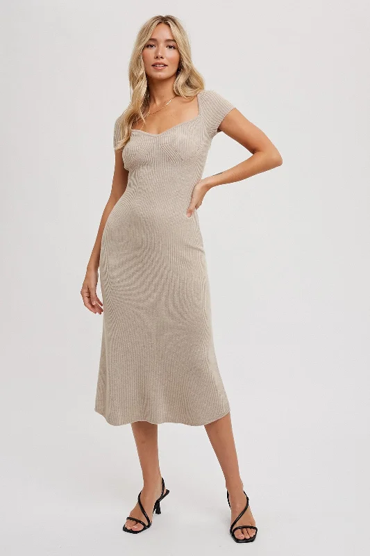 women's smart casual dressesIngram Beige Knit Midi Dress