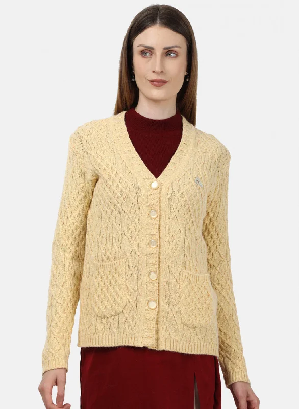 Comfortable Dressy SweatersWomen Yellow Self Design Cardigan