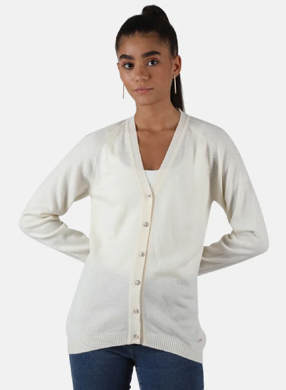 Discounted High-Quality Wool SweatersWomen Off White Solid Cardigan