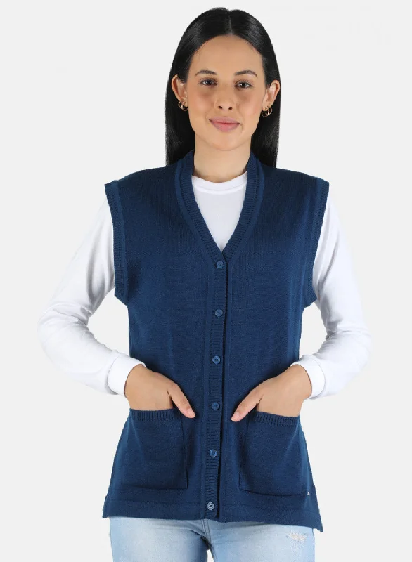 Hooded SweatersWomen Blue Solid Cardigan