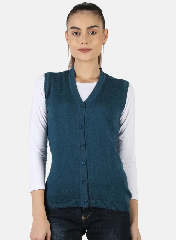 Designer SweatersWomen Blue Solid Cardigan