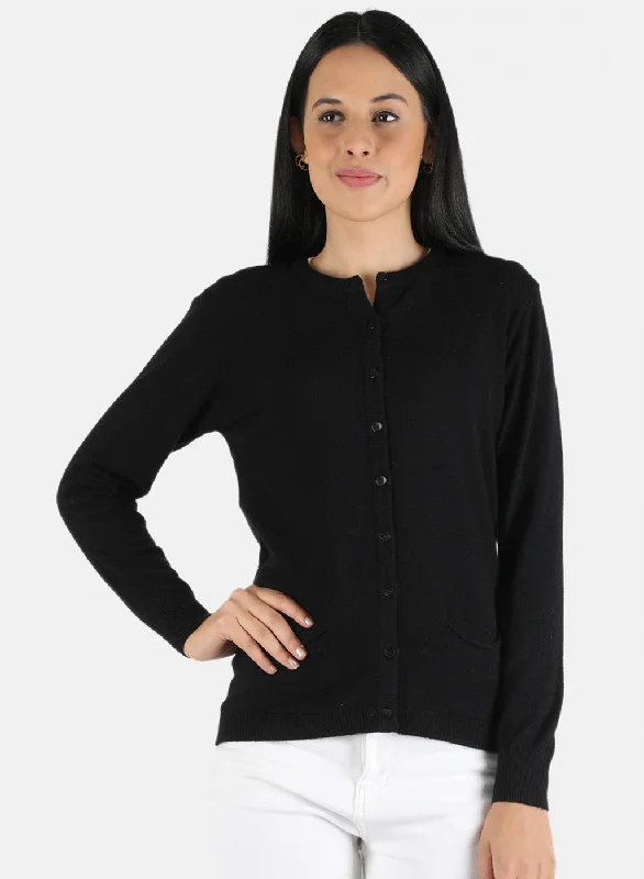 Dressy SweatersWomen Black Self Design Cardigan