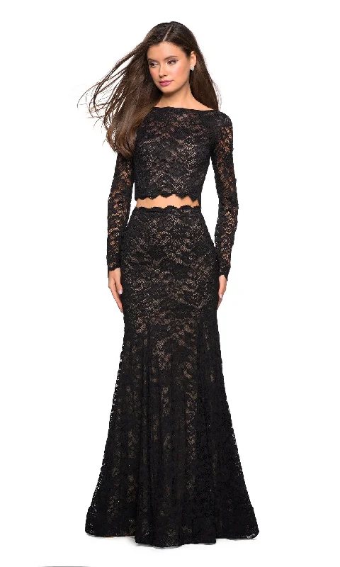 women's sleeveless dressesLa Femme Long-Sleeve Two-Piece Lace Prom Dress 27601