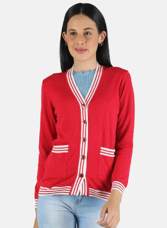 Extra-Large Flannel-Lined SweatersWomen Red Self Design Cardigan