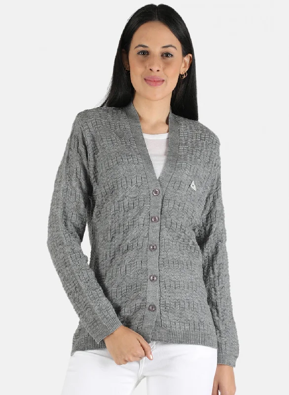 Men's SweatersWomen Grey Self Design Cardigan