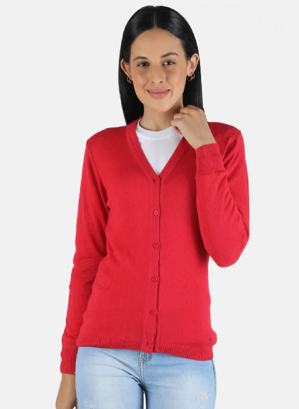 Colorful SweatersWomen Red Solid Cardigan