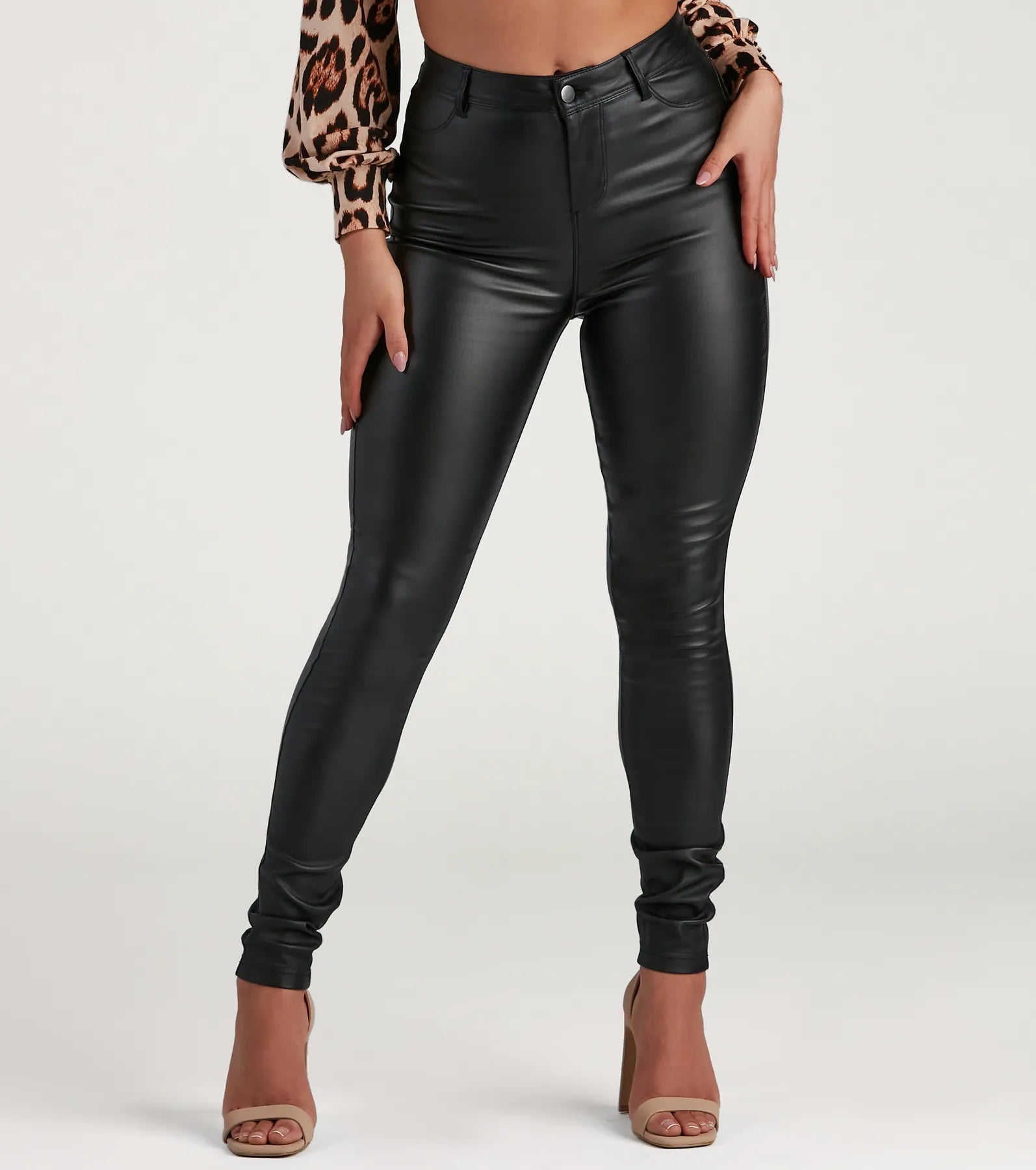 women's mini pantsHigh-Rise Coated Skinny Pants