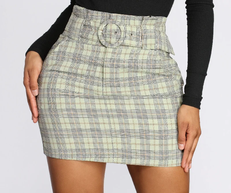 women's dressy circle skirtsPerfectly Plaid Belted Mini Skirt