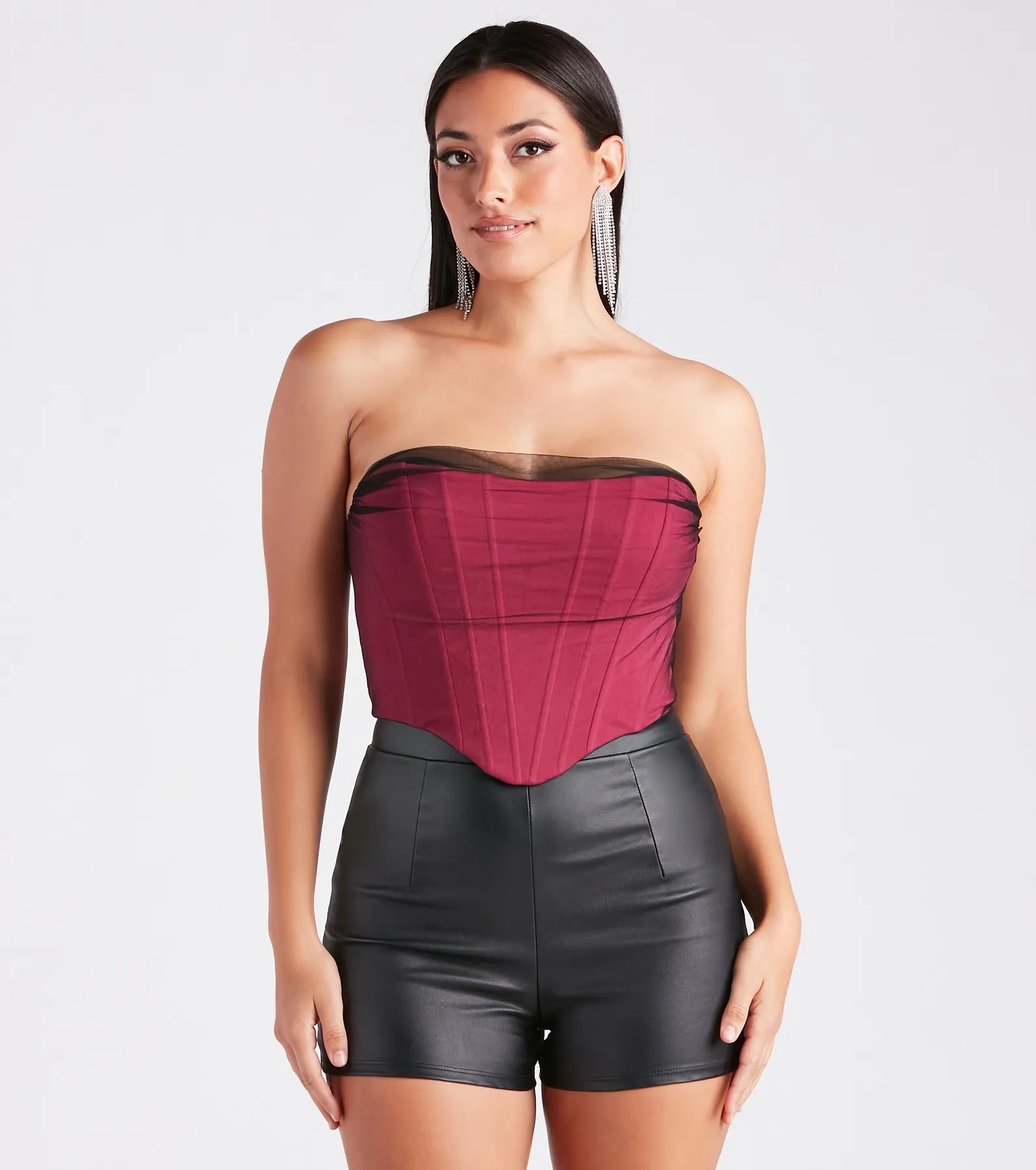 women's tops for those who want to wear pieces that are both comfortable and stylishHaving A Moment Ponte Tulle Corset Top