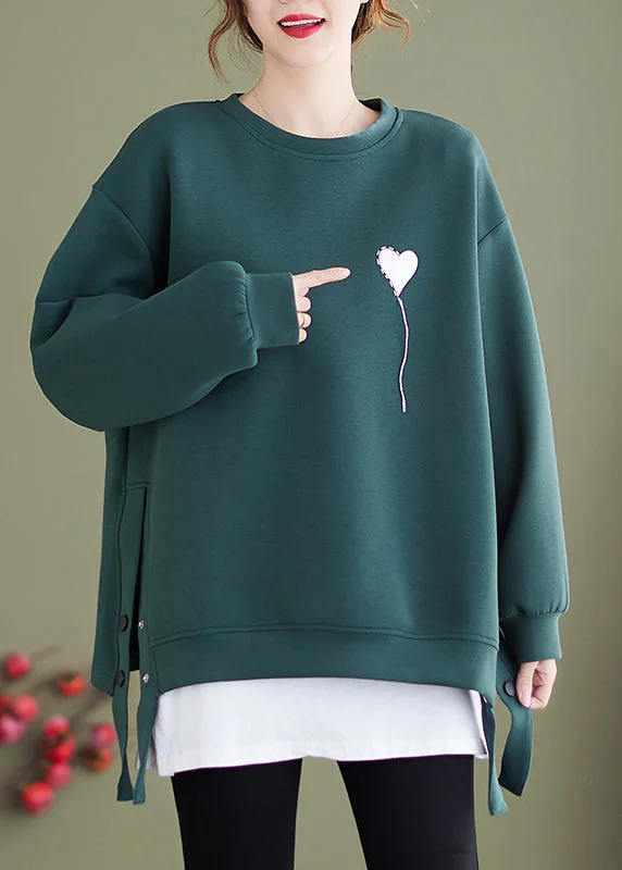 women's tops for those who appreciate subtle and muted tonesCasual Red O Neck Heart Print Cotton Sweatshirt Streetwear Winter