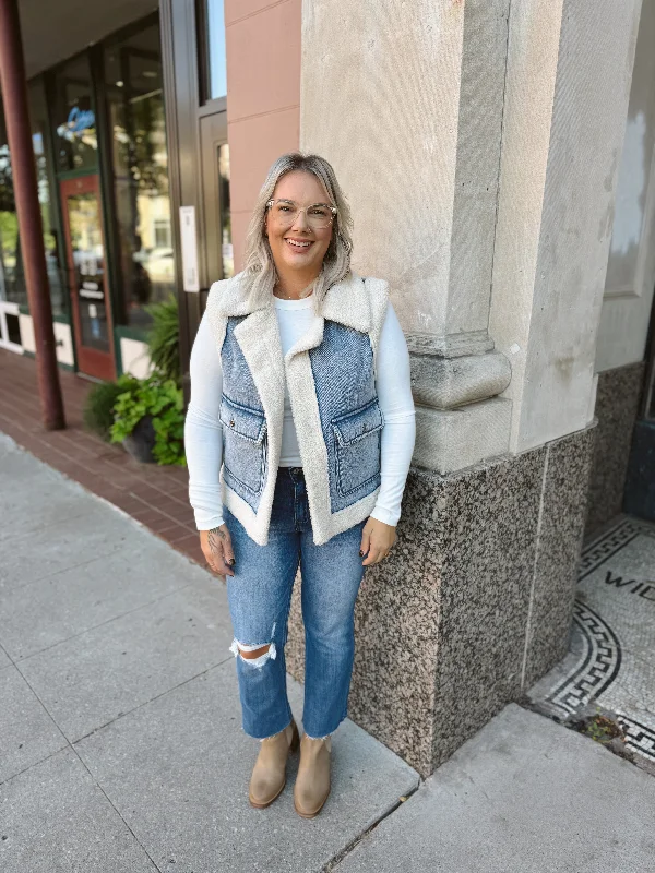 Denim and Sherpa Fur Vest-Final Sale