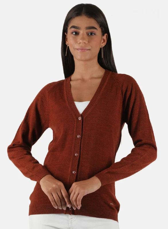 Plus-Size Pullover Chunky SweatersWomen Rust Orange Solid Cardigan