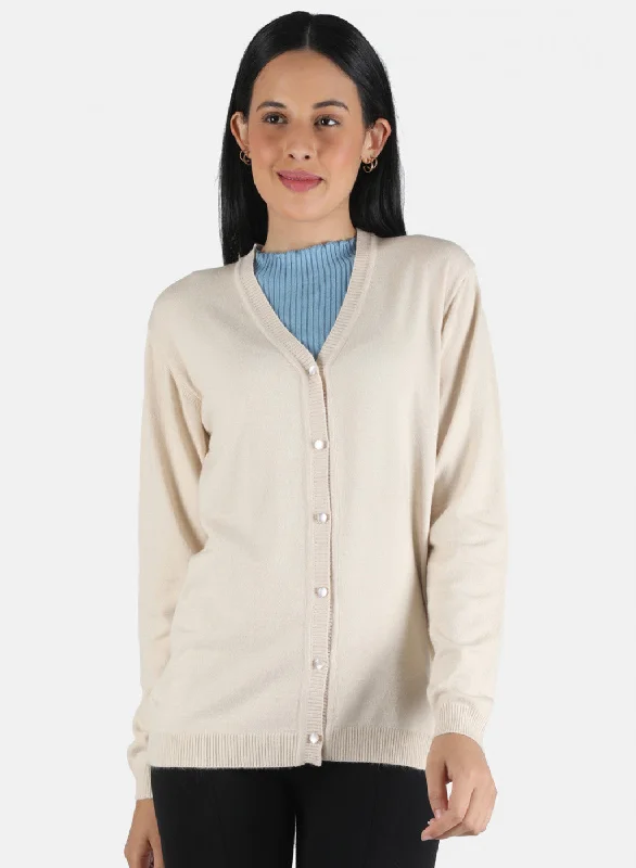 Cashmere SweatersWomen Beige Self Design Cardigan