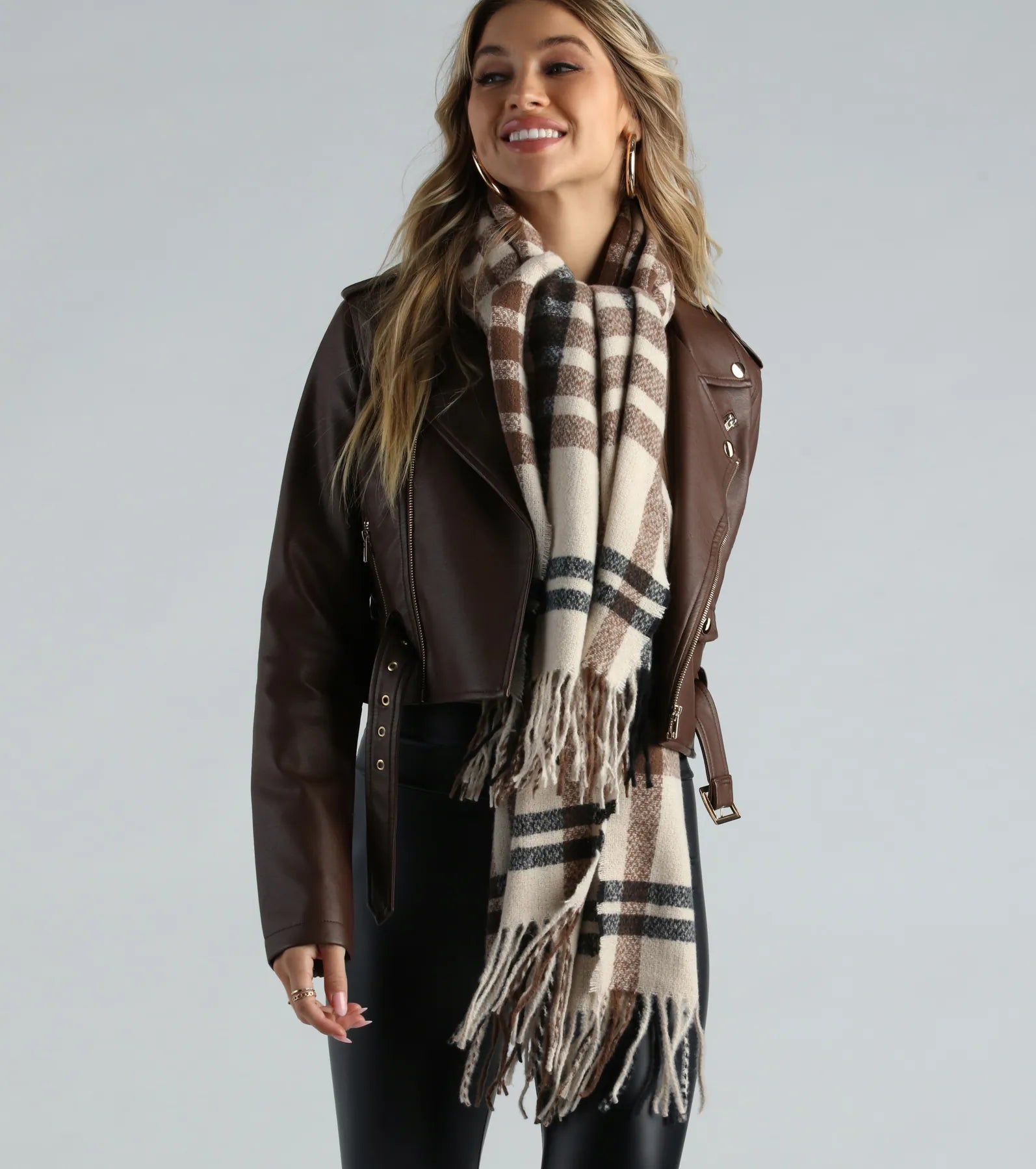 Ever-So-Trendy Plaid Fringe Scarf