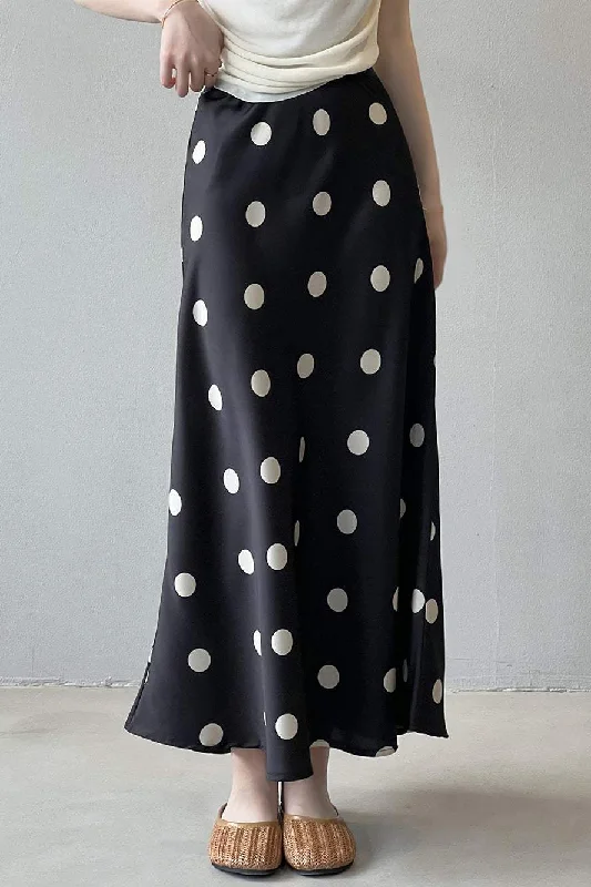 Plus-Size DressDot Pattern Maxi Flare Satin Skirt