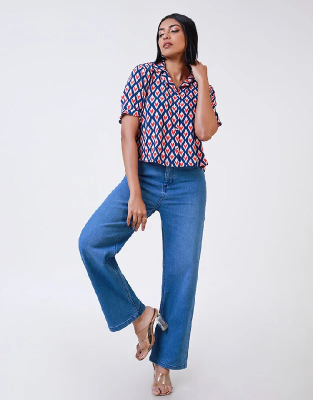 women's tops for those who love to shop for unique findsPrinted Cropped Shirt