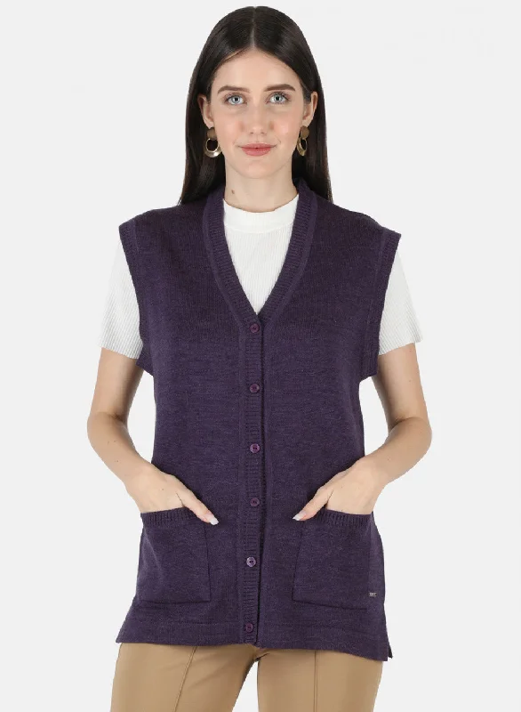 Oversized Cardigan SweatersWomen Purple Solid Cardigan