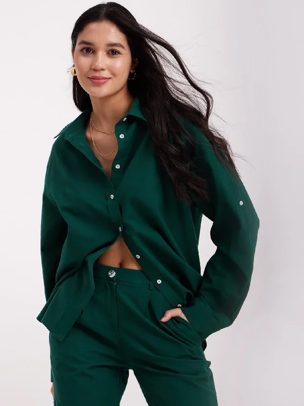 chic women's tops for everyday wearLinen Oversized Shirt - Emerald Green