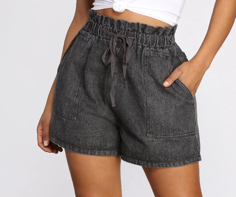 women's summer shortsPaper Bag Waist Denim Shorts