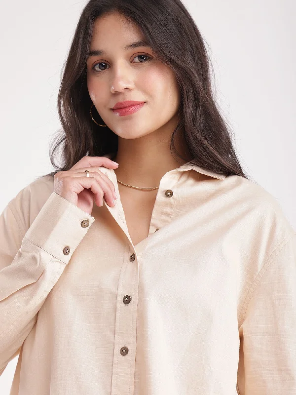 women's tops with geometric patternsLinen Oversized Shirt - Beige