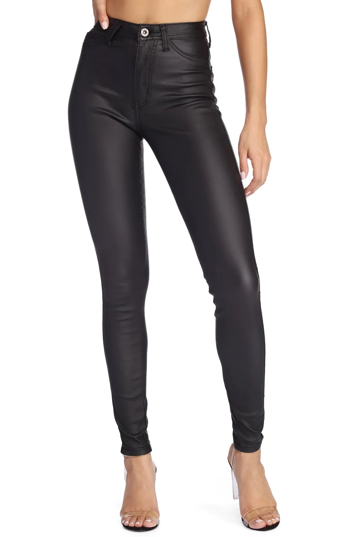 women's leather pantsStand Out Coated Skinny Pants