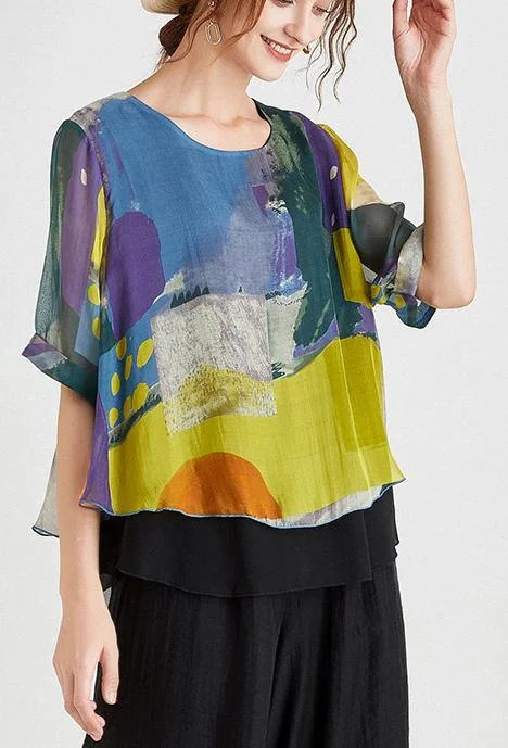 women's tops for those who love to shop for unique findsStylish Yellow Blue Half Sleeve Chiffon Summer Shirt