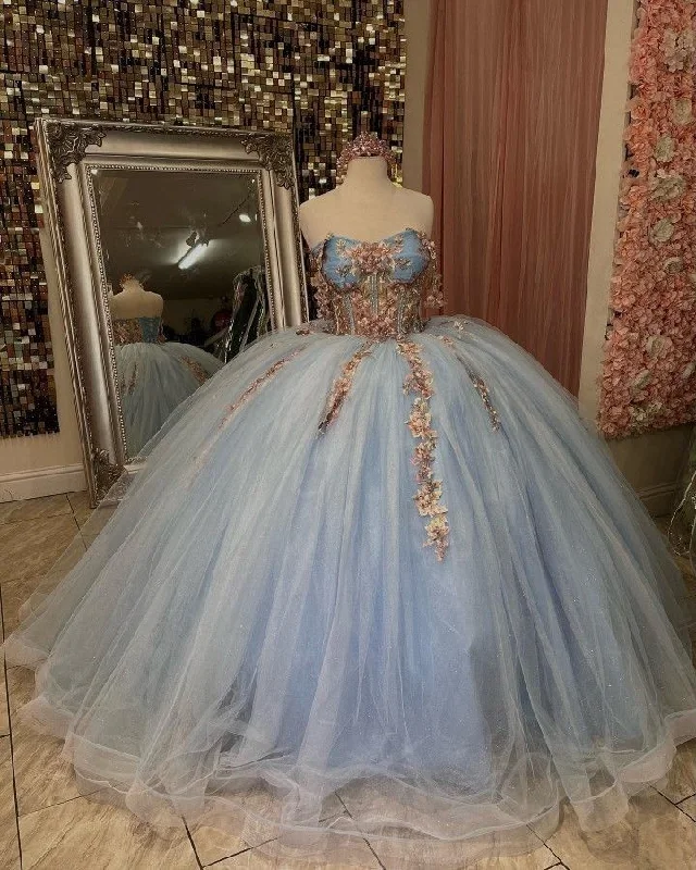 Ruffle DressBall Gown Quinceanera Dress Sweetheart Appliques Flowers Princess Sweet 16 Gown Y2613