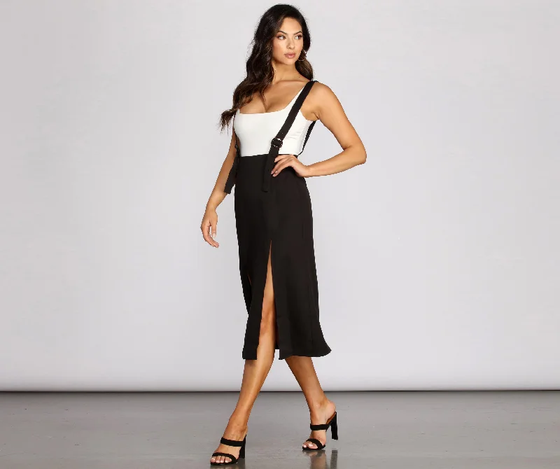 women's crochet maxi skirts for beach outingsHigh Slit Suspender Midi Skirt