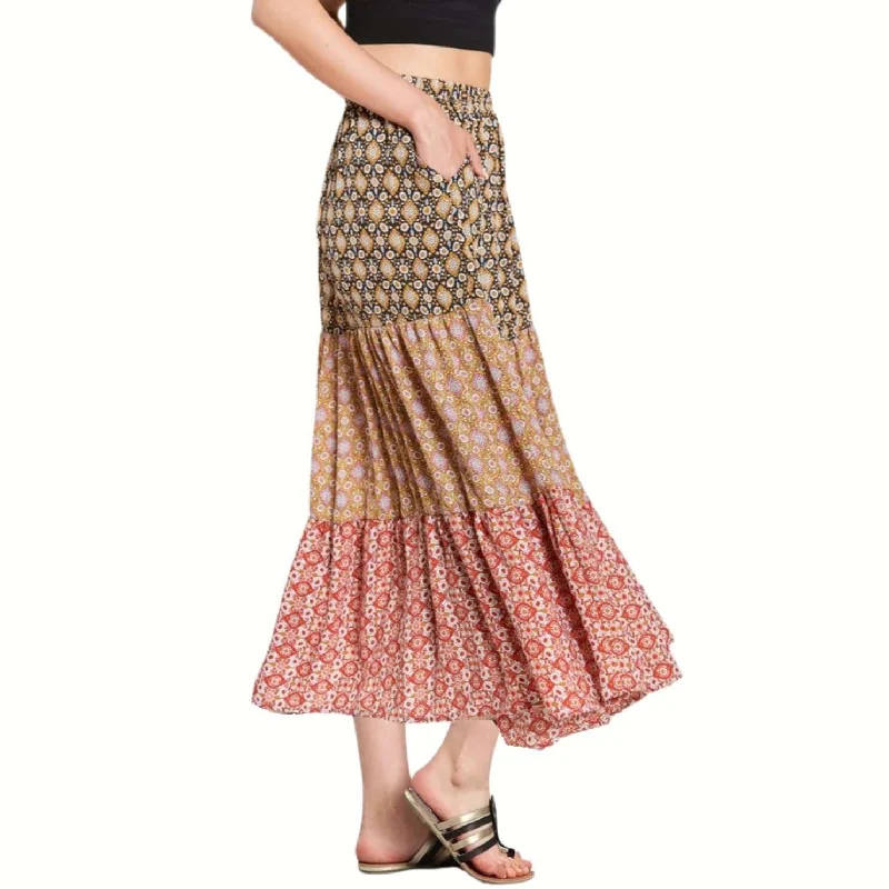 Silk DressColor Block Prints Maxi Skirt Made in USA