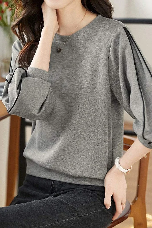 women's tops with lace-up frontsRound Neck Two-Tone Piping Sweatshirt