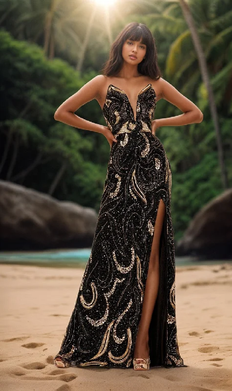 Wrap DressStrapless Sequin-Print Long Prom Dress 1105