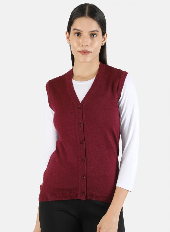 Fitted SweatersWomen Maroon Solid Cardigan