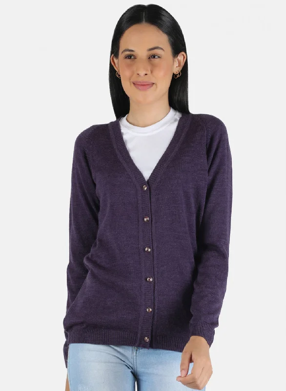 Pullover SweatersWomen Purple Solid Cardigan