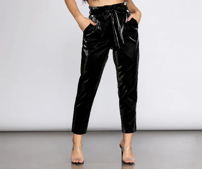 women's low-rise pantsHigh Waist Liquid PU Pants