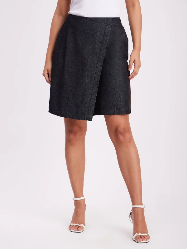 Overlap Denim Skorts - Black